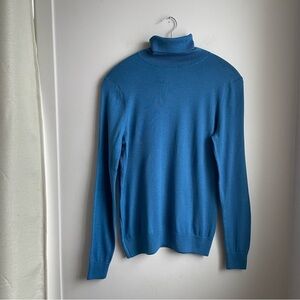 Light Turtleneck Sweater Pullover-100% Merino Wool-Blue-size M